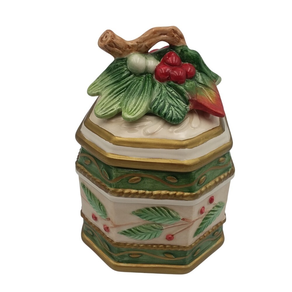 Fitz and Floyd Winter Wonderland Candy Dish Trinket Box Christmas Octagon